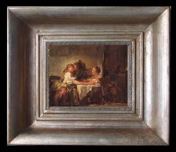 framed  Jean Honore Fragonard A Kiss Won, Ta077-2